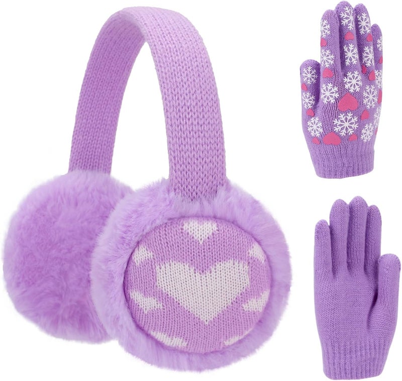 CHUANGLI Ear Muffs for Kids Winter Warm Earmuffs with Gloves Kids Ear Warmer and Knit Gloves Set for Boys & Girls - Image 1